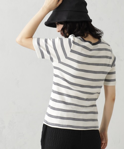 FOUND GOOD(ファウンドグッド)の「ランダムリブボーダー半袖プルオーバー(Tシャツ/カットソー・レディース・アイボリー/グリーン系5/ブルー系2/ピンク系2・M/L/S)」の6枚目の写真