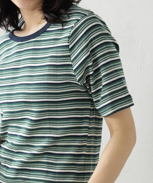 FOUND GOOD(ファウンドグッド)の「ランダムリブボーダー半袖プルオーバー(Tシャツ/カットソー・レディース・アイボリー/グリーン系5/ブルー系2/ピンク系2・M/L/S)」の11枚目の写真
