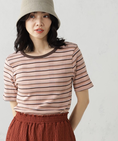 FOUND GOOD(ファウンドグッド)の「ランダムリブボーダー半袖プルオーバー(Tシャツ/カットソー・レディース・アイボリー/グリーン系5/ブルー系2/ピンク系2・M/L/S)」の18枚目の写真