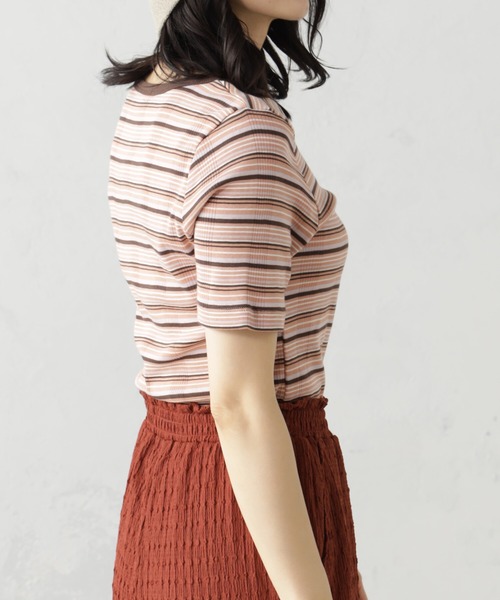 FOUND GOOD(ファウンドグッド)の「ランダムリブボーダー半袖プルオーバー(Tシャツ/カットソー・レディース・アイボリー/グリーン系5/ブルー系2/ピンク系2・M/L/S)」の19枚目の写真