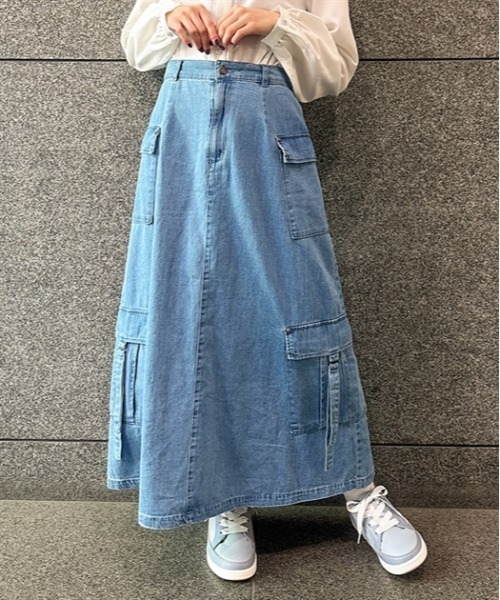 axes femme（アクシーズファム）の「カーゴポケットデニムスカート（デニムスカート・レディース・インディゴブルー/ブラック/ワンウォッシュ・FREE）」の3枚目の写真