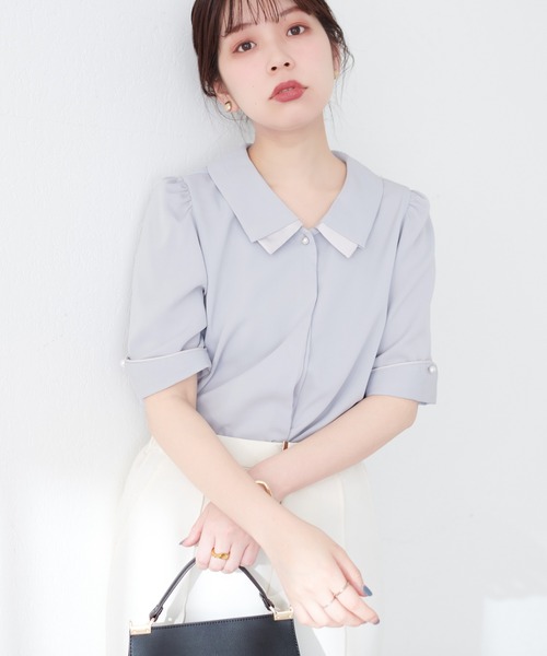 natural couture(ナチュラルクチュール)の「osono配色重ね衿三角カフスブラウス(シャツ/ブラウス・レディース・オフホワイト/サックスブルー/ネイビー/ミント/ラベンダー/ドット・FREE)」の4枚目の写真