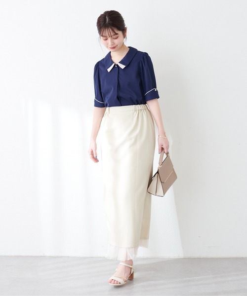 natural couture(ナチュラルクチュール)の「osono配色重ね衿三角カフスブラウス(シャツ/ブラウス・レディース・オフホワイト/サックスブルー/ネイビー/ミント/ラベンダー/ドット・FREE)」の22枚目の写真