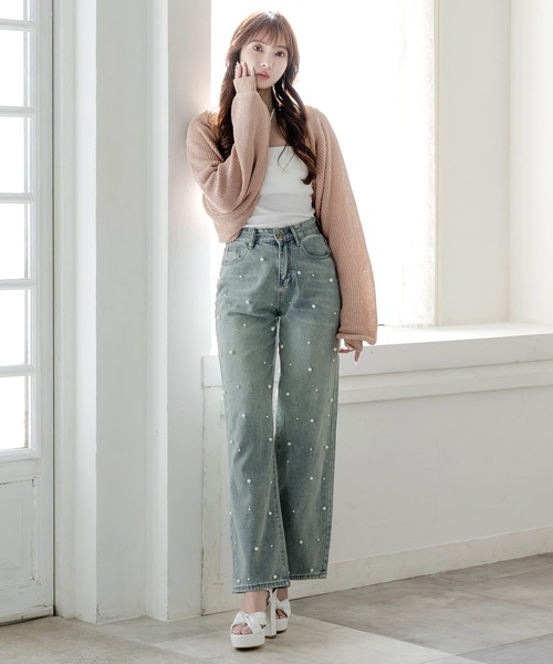 Julia Boutique（ジュリアブティック）の「ショート丈ボレロニットカーディガン/24024（カーディガン/ボレロ・レディース・ブラック/ホワイト/ピンク・ONE）」の4枚目の写真