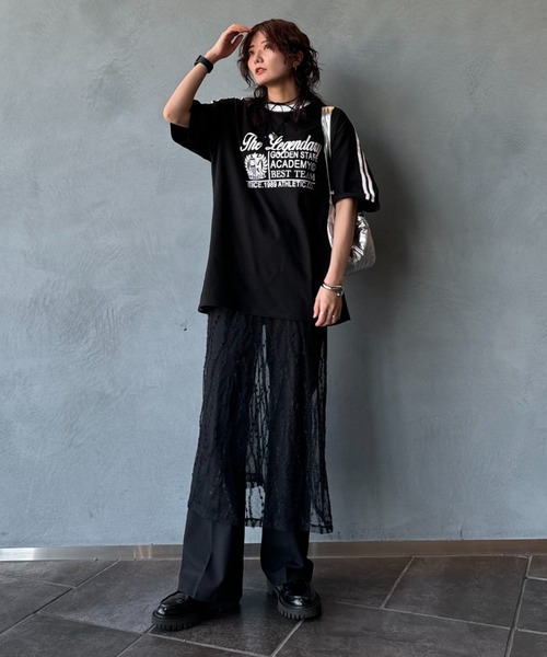 LVEU.（ラブユ.）の「【LVEU.】シアーレイヤードスカート / ボトムス スカート レイヤード レース シアー リボン 重ね着 ミモレ丈 ホワイト ブラック（スカート・レディース・ホワイト/ブラック・FREE）」の13枚目の写真