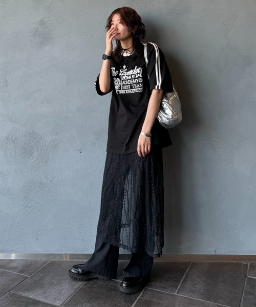 LVEU.（ラブユ.）の「【LVEU.】シアーレイヤードスカート / ボトムス スカート レイヤード レース シアー リボン 重ね着 ミモレ丈 ホワイト ブラック（スカート・レディース・ホワイト/ブラック・FREE）」の14枚目の写真