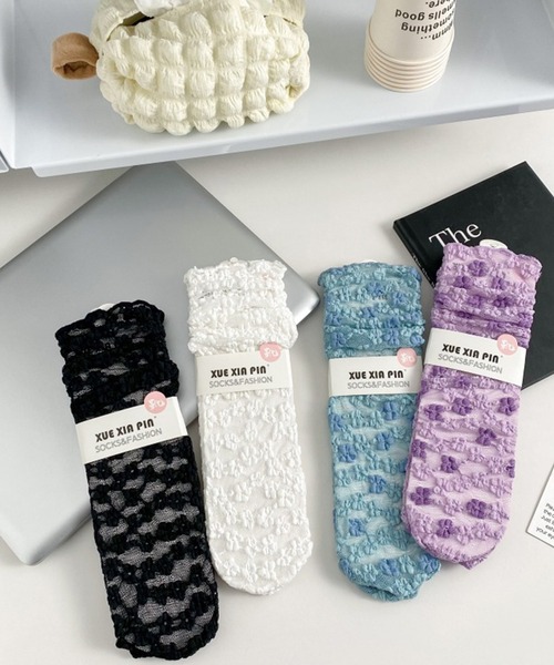 mosox(モソックス)の「【mosox】 韓国風花柄透け感ソックス(ソックス/靴下・レディース・ブルー/ブラック/ホワイト/パープル・FREE)」の11枚目の写真