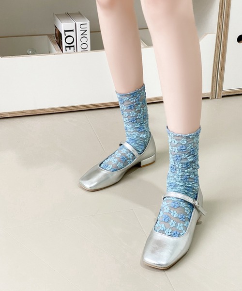 mosox(モソックス)の「【mosox】 韓国風花柄透け感ソックス(ソックス/靴下・レディース・ブルー/ブラック/ホワイト/パープル・FREE)」の13枚目の写真