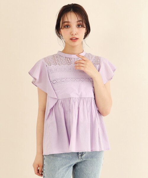 index（インデックス）の「◆コットンローン袖ヒラブラウス【手洗い可】（シャツ/ブラウス・レディース・オフホワイト/パープル/ブラウン系その他・36/38）」の3枚目の写真