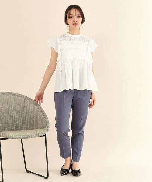 index（インデックス）の「◆コットンローン袖ヒラブラウス【手洗い可】（シャツ/ブラウス・レディース・オフホワイト/パープル/ブラウン系その他・36/38）」の21枚目の写真