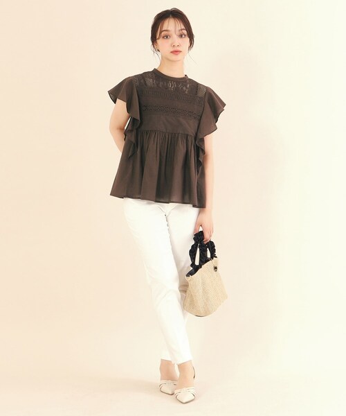 index（インデックス）の「◆コットンローン袖ヒラブラウス【手洗い可】（シャツ/ブラウス・レディース・オフホワイト/パープル/ブラウン系その他・36/38）」の8枚目の写真