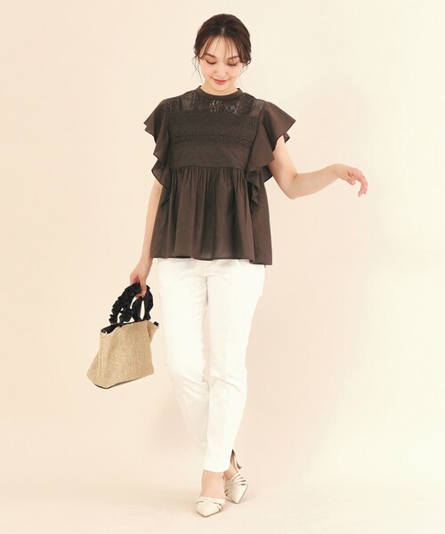 index（インデックス）の「◆コットンローン袖ヒラブラウス【手洗い可】（シャツ/ブラウス・レディース・オフホワイト/パープル/ブラウン系その他・36/38）」の9枚目の写真