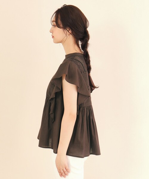 index（インデックス）の「◆コットンローン袖ヒラブラウス【手洗い可】（シャツ/ブラウス・レディース・オフホワイト/パープル/ブラウン系その他・36/38）」の12枚目の写真