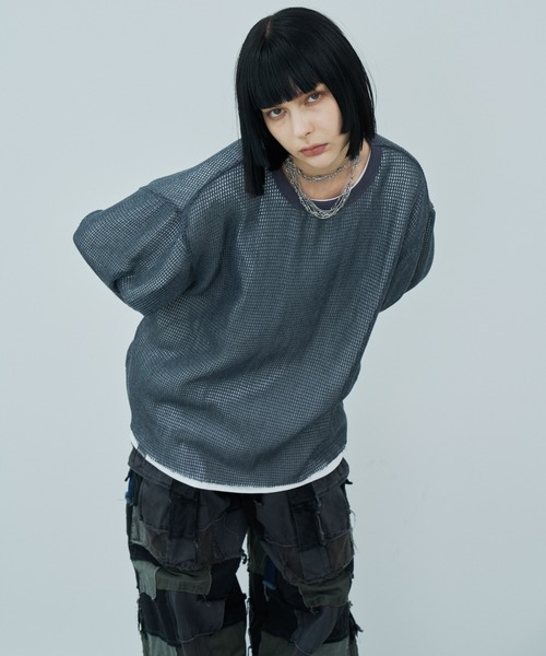 AIVER(アイバー)の「AIVER ワイドスリーブカットオフTCメッシュロンTEE(Tシャツ/カットソー・メンズ・ダークグレー/スモーキーグリーン系/ブラック・SMALL/LARGE/MEDIUM)」の13枚目の写真