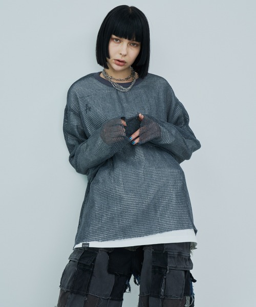 AIVER(アイバー)の「AIVER ワイドスリーブカットオフTCメッシュロンTEE(Tシャツ/カットソー・メンズ・ダークグレー/スモーキーグリーン系/ブラック・SMALL/LARGE/MEDIUM)」の14枚目の写真