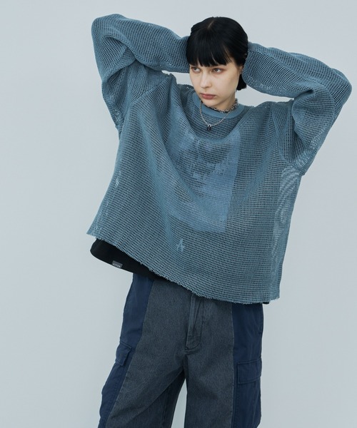 AIVER(アイバー)の「AIVER ワイドスリーブカットオフTCメッシュロンTEE(Tシャツ/カットソー・メンズ・ダークグレー/スモーキーグリーン系/ブラック・SMALL/LARGE/MEDIUM)」の21枚目の写真