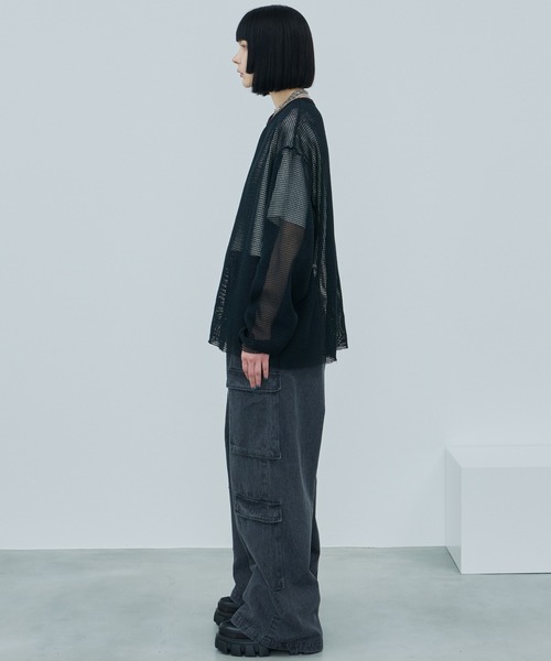 AIVER(アイバー)の「AIVER ワイドスリーブカットオフTCメッシュロンTEE(Tシャツ/カットソー・メンズ・ダークグレー/スモーキーグリーン系/ブラック・SMALL/LARGE/MEDIUM)」の9枚目の写真