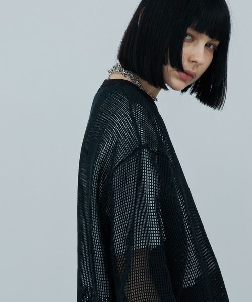 AIVER(アイバー)の「AIVER ワイドスリーブカットオフTCメッシュロンTEE(Tシャツ/カットソー・メンズ・ダークグレー/スモーキーグリーン系/ブラック・SMALL/LARGE/MEDIUM)」の5枚目の写真