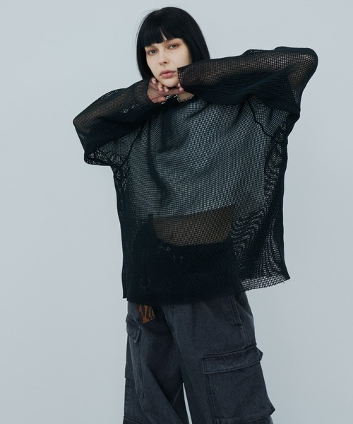 AIVER(アイバー)の「AIVER ワイドスリーブカットオフTCメッシュロンTEE(Tシャツ/カットソー・メンズ・ダークグレー/スモーキーグリーン系/ブラック・SMALL/LARGE/MEDIUM)」の6枚目の写真