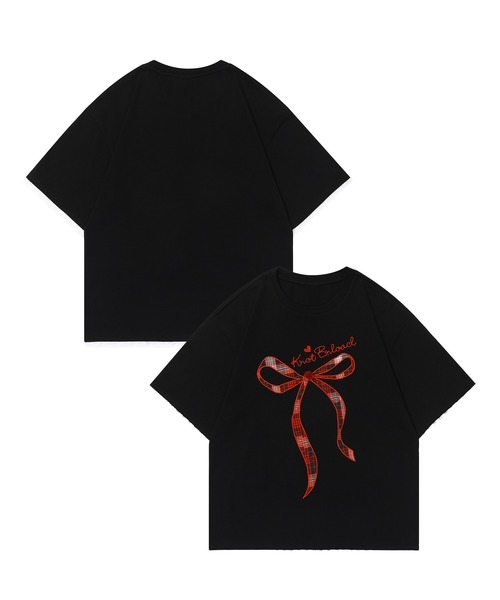 HOOK（フック）の「【HOOK】for girls リボンパッチワーク刺繍半袖TEE (SS)（Tシャツ/カットソー・レディース・ブラック/ホワイト・S/M/L）」の2枚目の写真