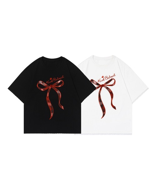 HOOK（フック）の「【HOOK】for girls リボンパッチワーク刺繍半袖TEE (SS)（Tシャツ/カットソー・レディース・ブラック/ホワイト・S/M/L）」の11枚目の写真