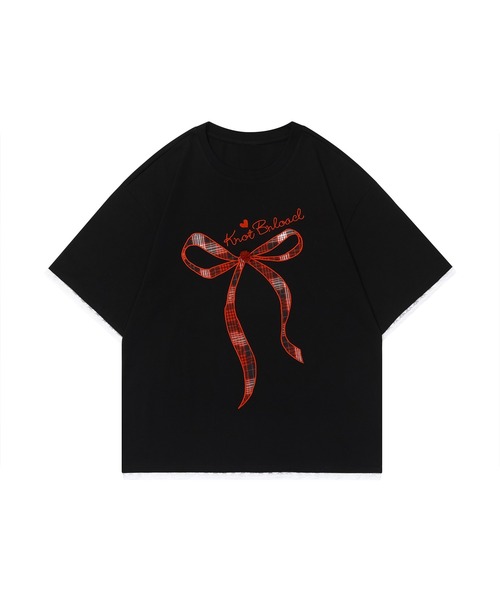 HOOK（フック）の「【HOOK】for girls リボンパッチワーク刺繍半袖TEE (SS)（Tシャツ/カットソー・レディース・ブラック/ホワイト・S/M/L）」の10枚目の写真