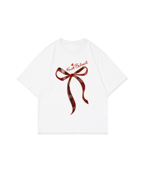 HOOK（フック）の「【HOOK】for girls リボンパッチワーク刺繍半袖TEE (SS)（Tシャツ/カットソー・レディース・ブラック/ホワイト・S/M/L）」の8枚目の写真