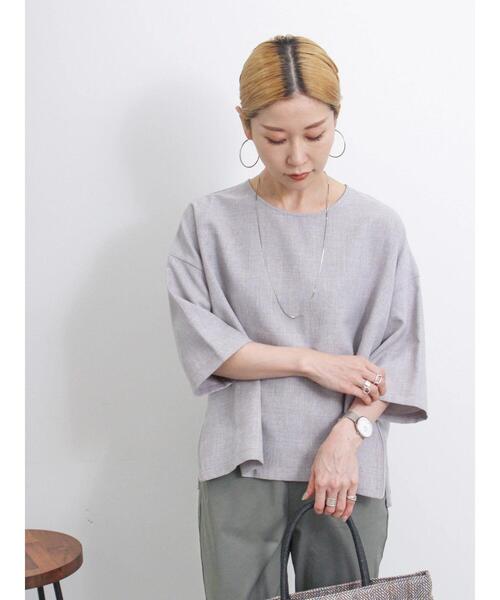 Samansa Mos2 blue（サマンサモスモスブルー）の「◎リネンライクジップスリットブラウス（シャツ/ブラウス・レディース・グレー/ブラック/ライトベージュ・F）」の3枚目の写真
