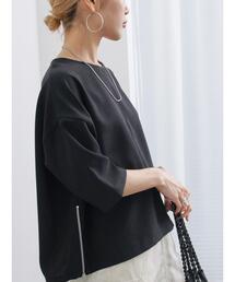 Samansa Mos2 blue | ◎リネンライクジップスリットブラウス(シャツ/ブラウス)