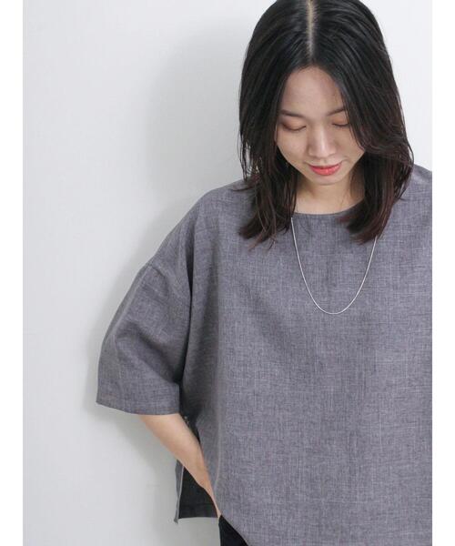 Samansa Mos2 blue（サマンサモスモスブルー）の「◎リネンライクジップスリットブラウス（シャツ/ブラウス・レディース・グレー/ブラック/ライトベージュ・F）」の6枚目の写真