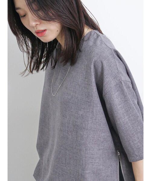 Samansa Mos2 blue（サマンサモスモスブルー）の「◎リネンライクジップスリットブラウス（シャツ/ブラウス・レディース・グレー/ブラック/ライトベージュ・F）」の7枚目の写真