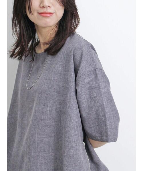 Samansa Mos2 blue（サマンサモスモスブルー）の「◎リネンライクジップスリットブラウス（シャツ/ブラウス・レディース・グレー/ブラック/ライトベージュ・F）」の8枚目の写真