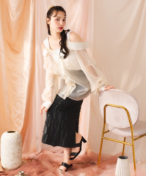 fupel（フぺル）の「【SET】sheer shirt with ribbed tank top /シアーシャツ×リブタンクトップセット（アンサンブル・レディース・ピンク/アイボリー・FREE）」の9枚目の写真