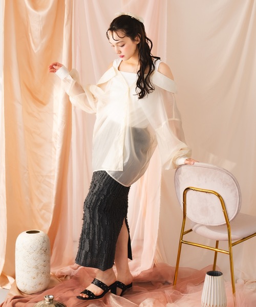 fupel（フぺル）の「【SET】sheer shirt with ribbed tank top /シアーシャツ×リブタンクトップセット（アンサンブル・レディース・ピンク/アイボリー・FREE）」の10枚目の写真