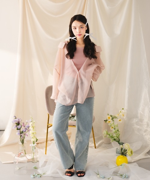 fupel（フぺル）の「【SET】sheer shirt with ribbed tank top /シアーシャツ×リブタンクトップセット（アンサンブル・レディース・ピンク/アイボリー・FREE）」の17枚目の写真