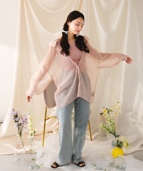 fupel（フぺル）の「【SET】sheer shirt with ribbed tank top /シアーシャツ×リブタンクトップセット（アンサンブル・レディース・ピンク/アイボリー・FREE）」の18枚目の写真