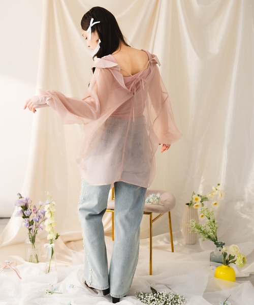 fupel（フぺル）の「【SET】sheer shirt with ribbed tank top /シアーシャツ×リブタンクトップセット（アンサンブル・レディース・ピンク/アイボリー・FREE）」の19枚目の写真
