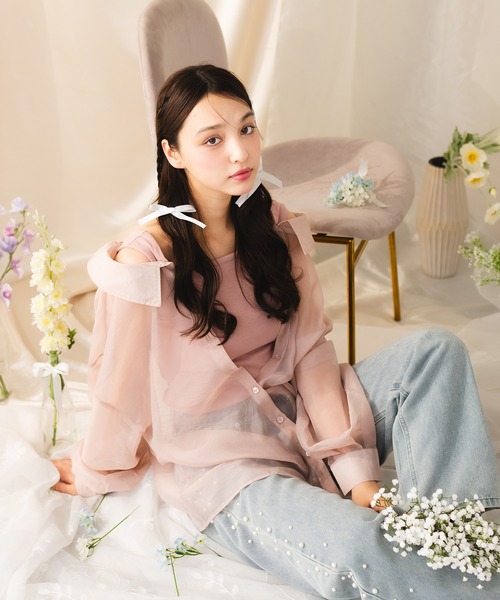 fupel（フぺル）の「【SET】sheer shirt with ribbed tank top /シアーシャツ×リブタンクトップセット（アンサンブル・レディース・ピンク/アイボリー・FREE）」の11枚目の写真