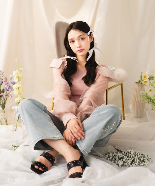 fupel（フぺル）の「【SET】sheer shirt with ribbed tank top /シアーシャツ×リブタンクトップセット（アンサンブル・レディース・ピンク/アイボリー・FREE）」の16枚目の写真