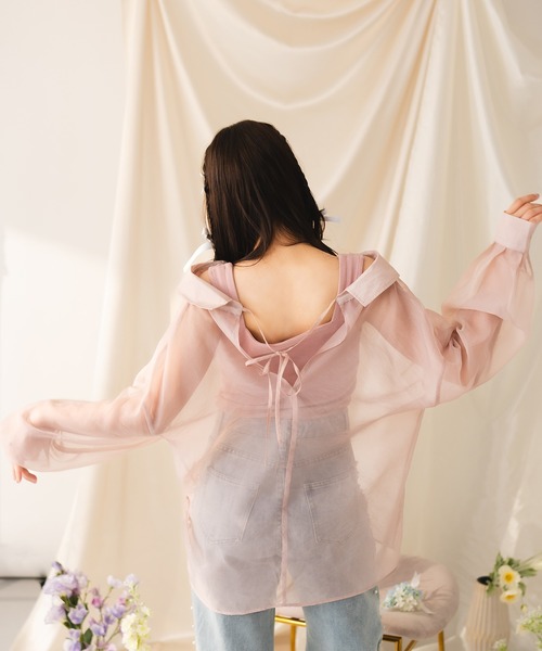 fupel（フぺル）の「【SET】sheer shirt with ribbed tank top /シアーシャツ×リブタンクトップセット（アンサンブル・レディース・ピンク/アイボリー・FREE）」の15枚目の写真