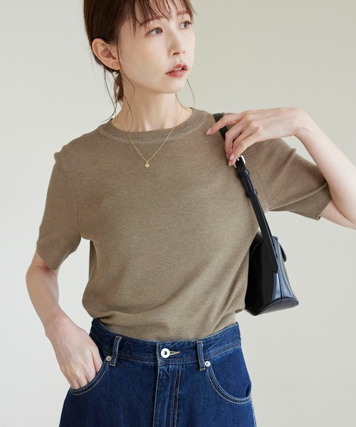 ROPE' PICNIC（ロペピクニック）の「スパークナイロンハーフスリーブニットプルオーバー（ニット/セーター・レディース・その他2/ベージュ・38）」の2枚目の写真