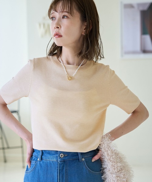 セール】スパークナイロンハーフスリーブニットプルオーバー（ニット