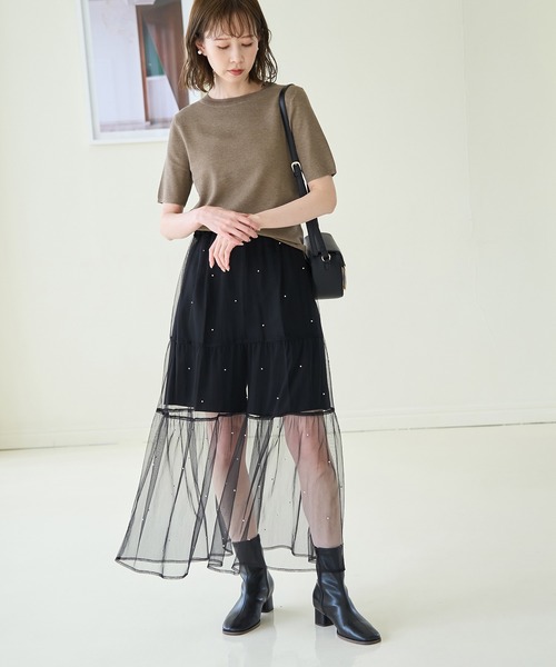 ROPE' PICNIC（ロペピクニック）の「スパークナイロンハーフスリーブニットプルオーバー（ニット/セーター・レディース・その他2/ベージュ・38）」の9枚目の写真