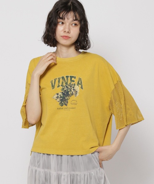 niko and...(ニコアンド)の「袖フレアメッシュプリントTシャツ(Tシャツ/カットソー・レディース・チャコール/ブラック/オフホワイト/イエロー・LARGE/MEDIUM)」の4枚目の写真