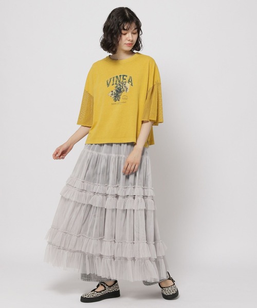 niko and...(ニコアンド)の「袖フレアメッシュプリントTシャツ(Tシャツ/カットソー・レディース・チャコール/ブラック/オフホワイト/イエロー・LARGE/MEDIUM)」の9枚目の写真