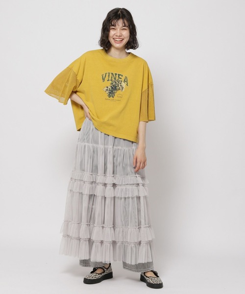 niko and...(ニコアンド)の「袖フレアメッシュプリントTシャツ(Tシャツ/カットソー・レディース・チャコール/ブラック/オフホワイト/イエロー・LARGE/MEDIUM)」の10枚目の写真