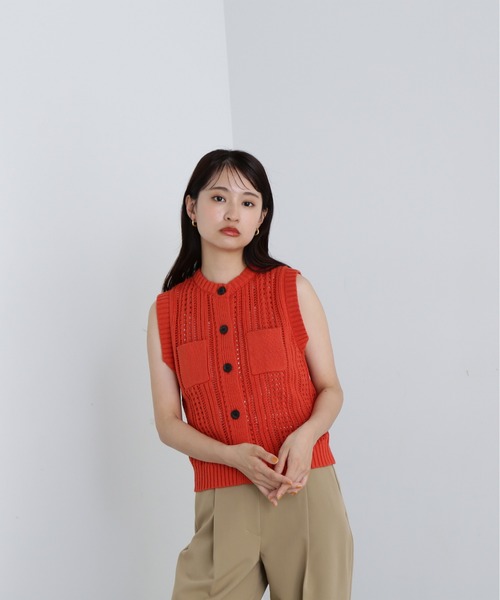 N.（N. Natural Beauty Basic）（エヌエヌナチュラルビューティーベーシック）の「◆クルーネックポケットニットベスト（ベスト・レディース・イエロー/オレンジ/オフホワイト・MEDIUM）」の19枚目の写真