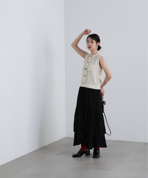 N.（N. Natural Beauty Basic）（エヌエヌナチュラルビューティーベーシック）の「◆クルーネックポケットニットベスト（ベスト・レディース・イエロー/オレンジ/オフホワイト・MEDIUM）」の8枚目の写真