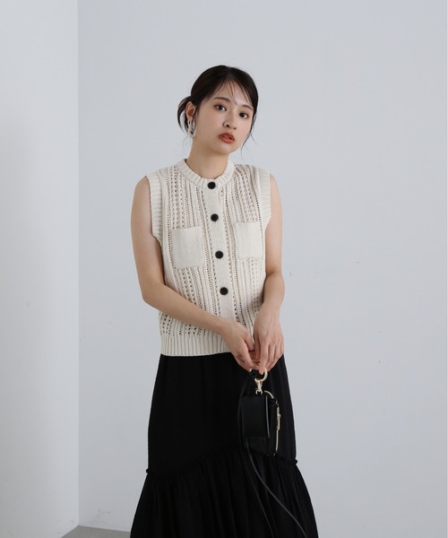 N.（N. Natural Beauty Basic）（エヌエヌナチュラルビューティーベーシック）の「◆クルーネックポケットニットベスト（ベスト・レディース・イエロー/オレンジ/オフホワイト・MEDIUM）」の9枚目の写真