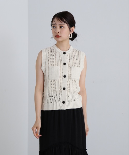 N.（N. Natural Beauty Basic）（エヌエヌナチュラルビューティーベーシック）の「◆クルーネックポケットニットベスト（ベスト・レディース・イエロー/オレンジ/オフホワイト・MEDIUM）」の11枚目の写真